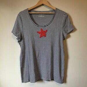 Talbots Pima Cotton Nautical Striped Beaded Starfish Tee